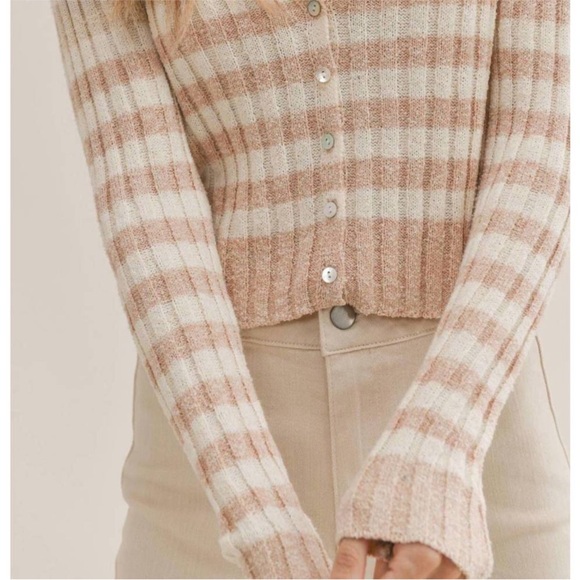 NEW SADIE & SAGE sunny afternoon striped sweater in coral pink - Picture 2 of 8